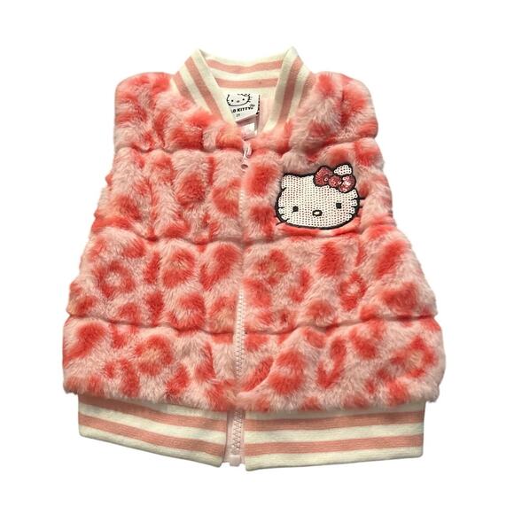 Sanrio Other - NWT Hello Kitty faux fur vest pink leopard print w sequin Hello Kitty - Size 2T